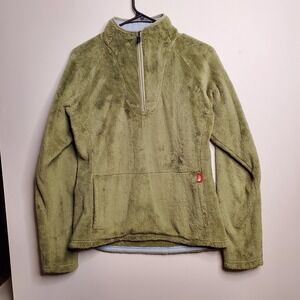 Women's The North Face 1/4 Zip High Pile Fleece Pullover Green Size Medium